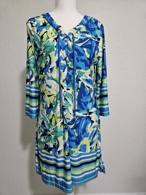Women’s Blue & Green Floral Swim Coverup Tunic